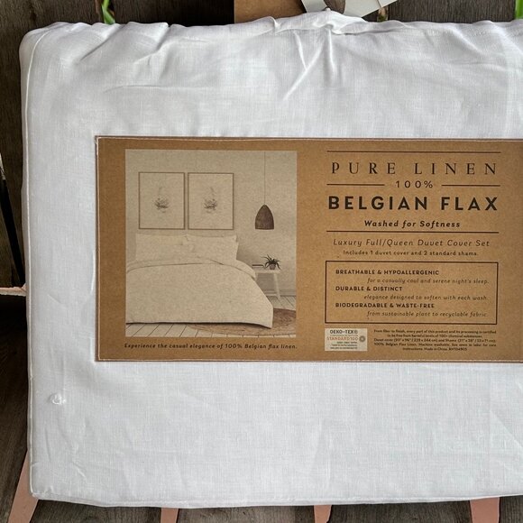 NEW Pure Linen 100% Belgian Flax Linen Full/ Queen Duvet Cover Set - Pure White - Picture 6 of 7